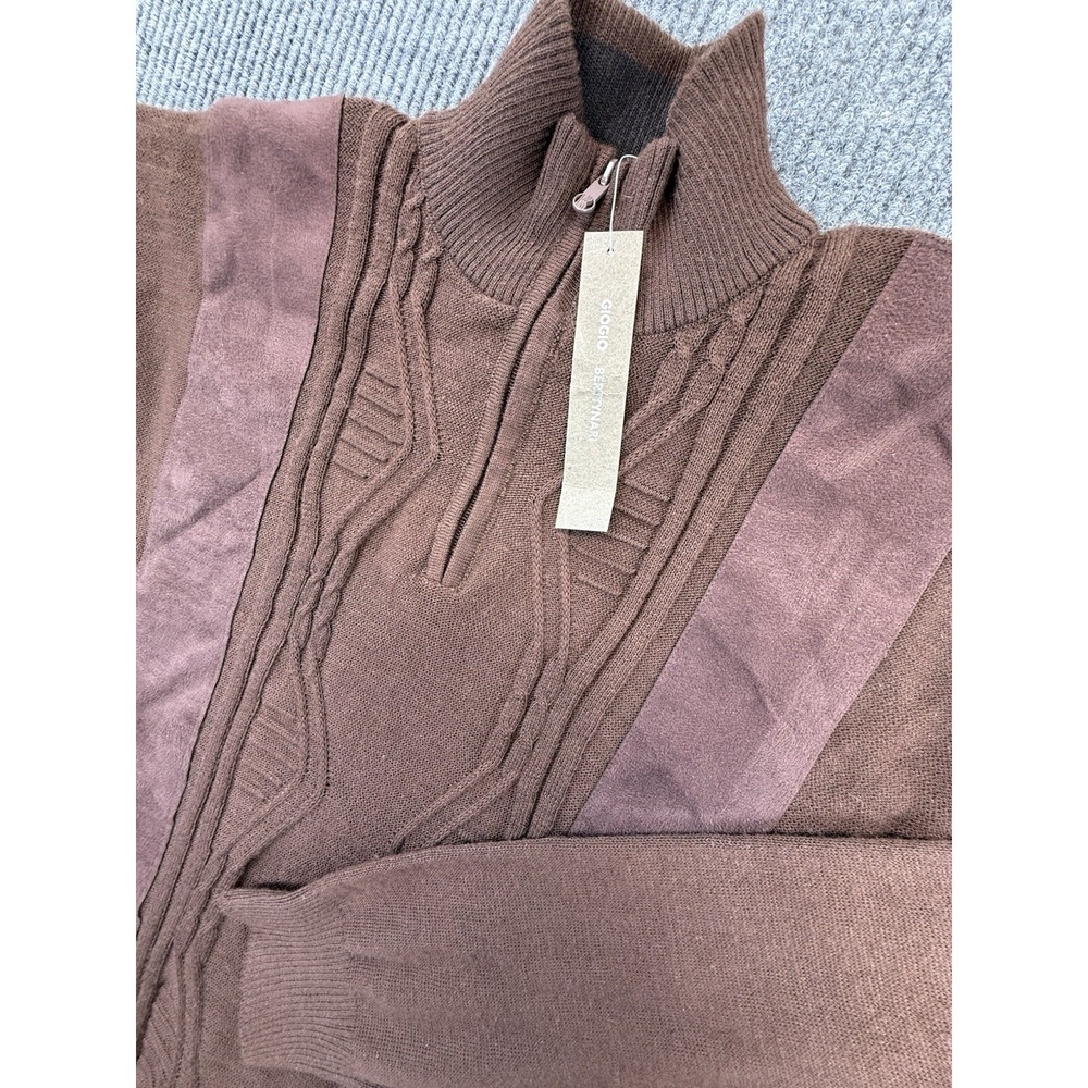 Giogio Berttynari Sweater Men's 3XL Brown Long Sleeve 1/4 Zip Striped Knit‎ New